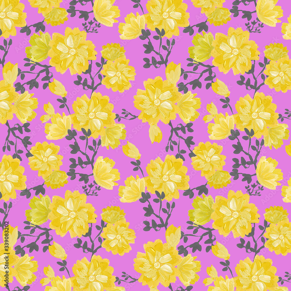 bright volumetric illustration of acrylic flowers for fabric texture or wallpaper.seamless pattern