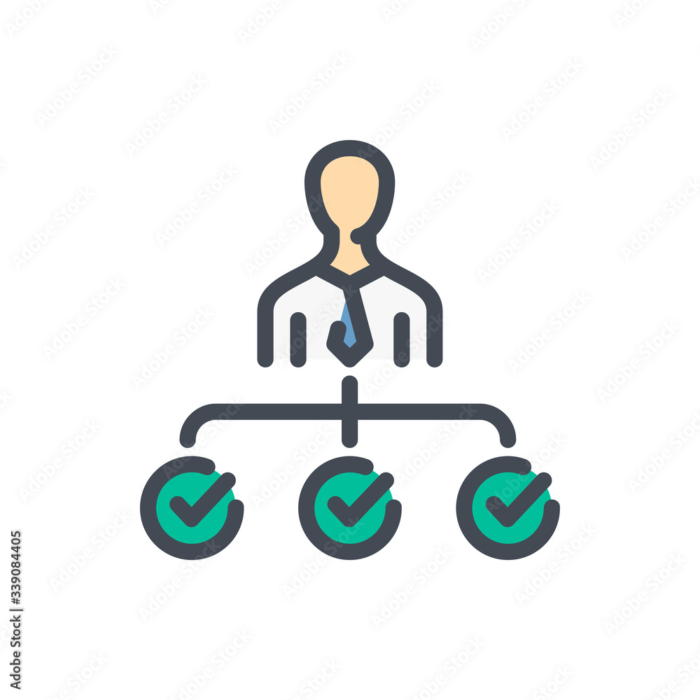Person Successfully Completed Several Tasks color line icon. Person with multiply confirmations vector outline colorful sign. Person Successfully Completed Several Tasks color line icon. Person with multiply confirmations vector outline colorful sign.