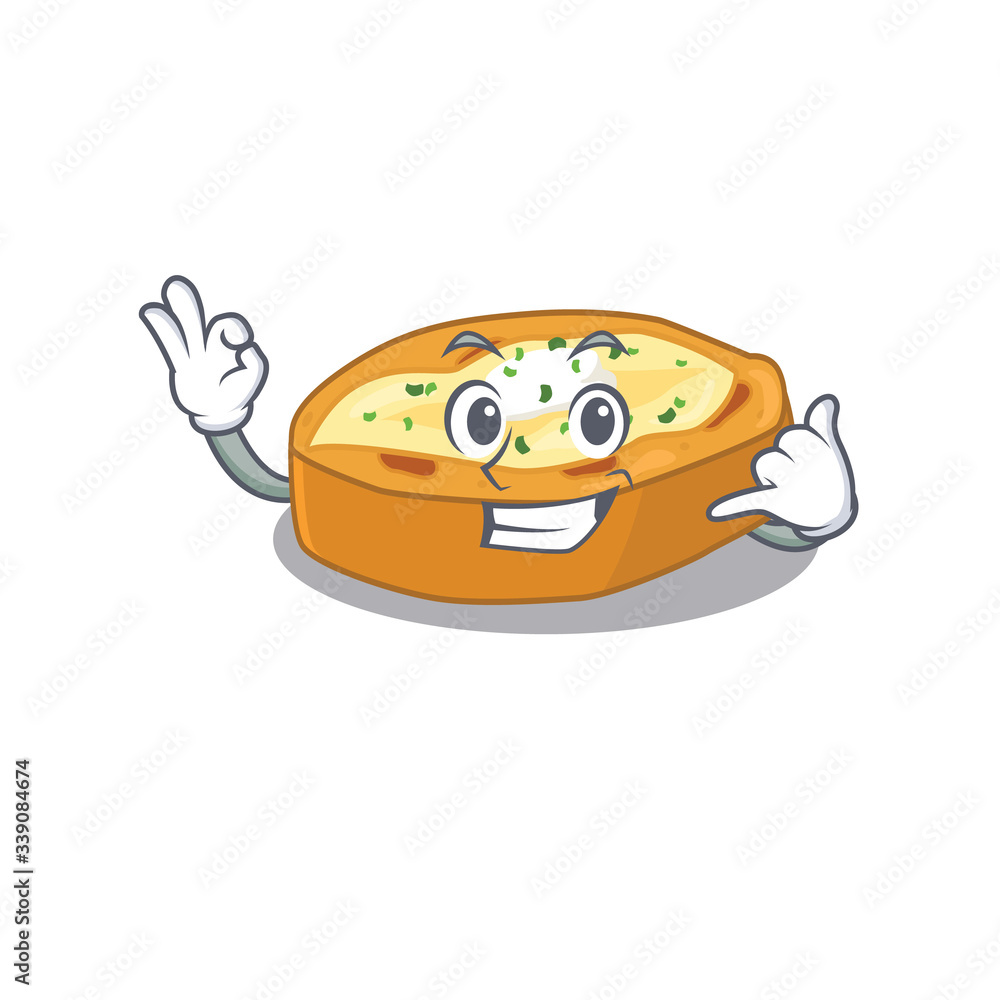 Fototapeta premium Cartoon design of baked potatoes with call me funny gesture