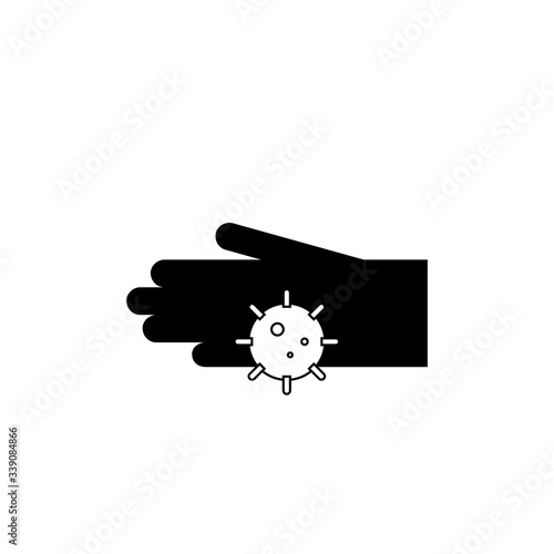 Wash your hands illustration. Glyph hygiene icon. Dirty hands with microbe, bacteria, Covid-19, soap, virus, antiseptic. Vector stock symbols of cleanliness, health care, stop pandemic coronavirus