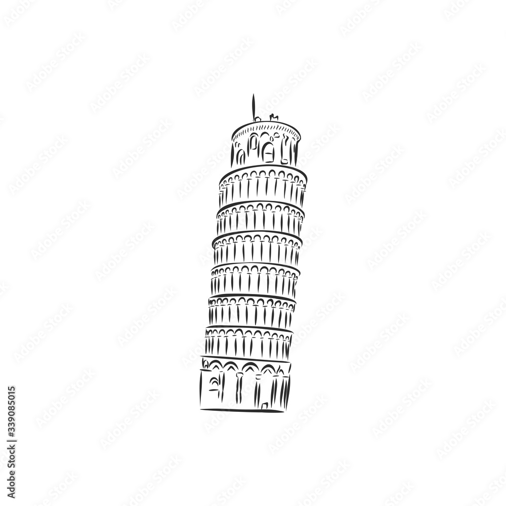 Pisa Tower, Italy. Vector sketch leaning tower of Pisa, vector sketch illustration