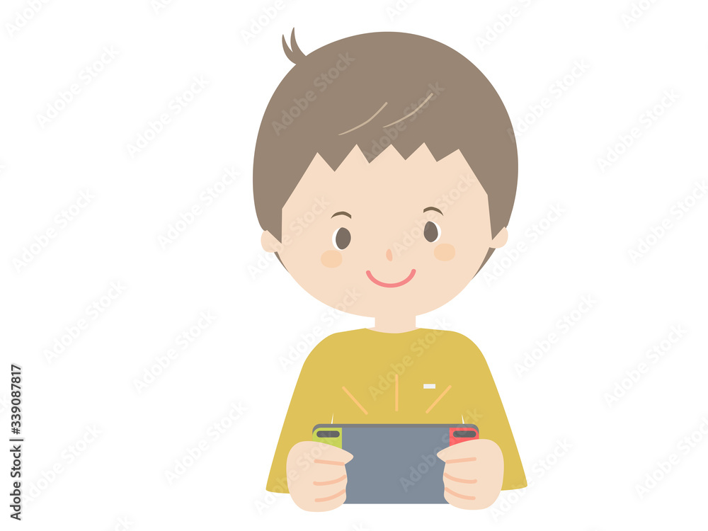 Men playing on a portable game console. Men playing on a portable game console.
