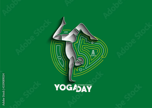 Woman practicing yoga pose, 21st june international yoga day, vector illustration.
