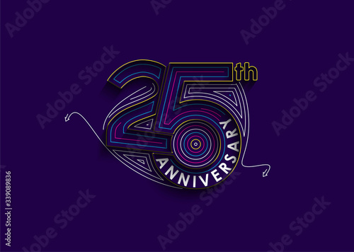 25th Years Anniversary Celebration Design. 3d Color line art ( RGB ) vector illustration.
