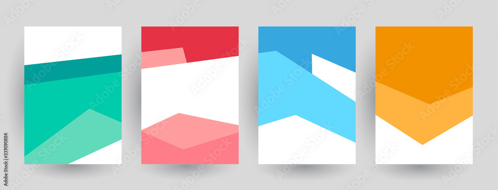 Fototapeta premium Abstract geometric pattern background for brochure cover design. Blue, yellow, red, orange, pink and green vector banner template