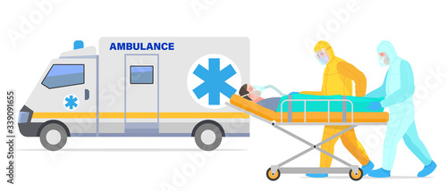 Medecine against the virus_ambulance doctors stretcher nascent sick