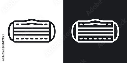 Medical mask, face mask or dentist mask icon. Simple two-tone vector illustration on black and white background