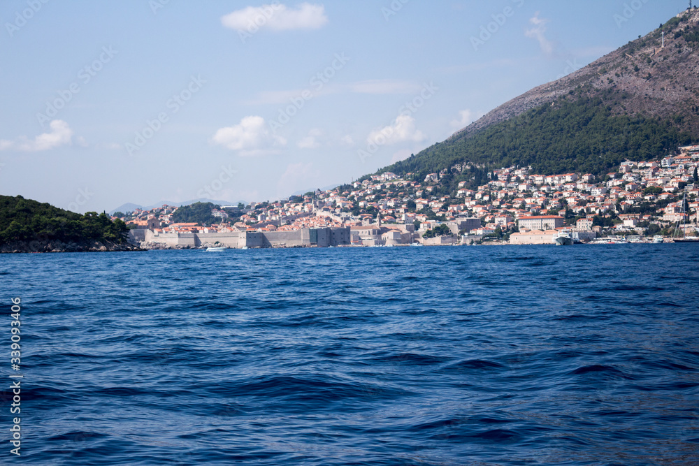 Dubrovnik city and sea view the location of GOT series with blue sea water and clear sky ships