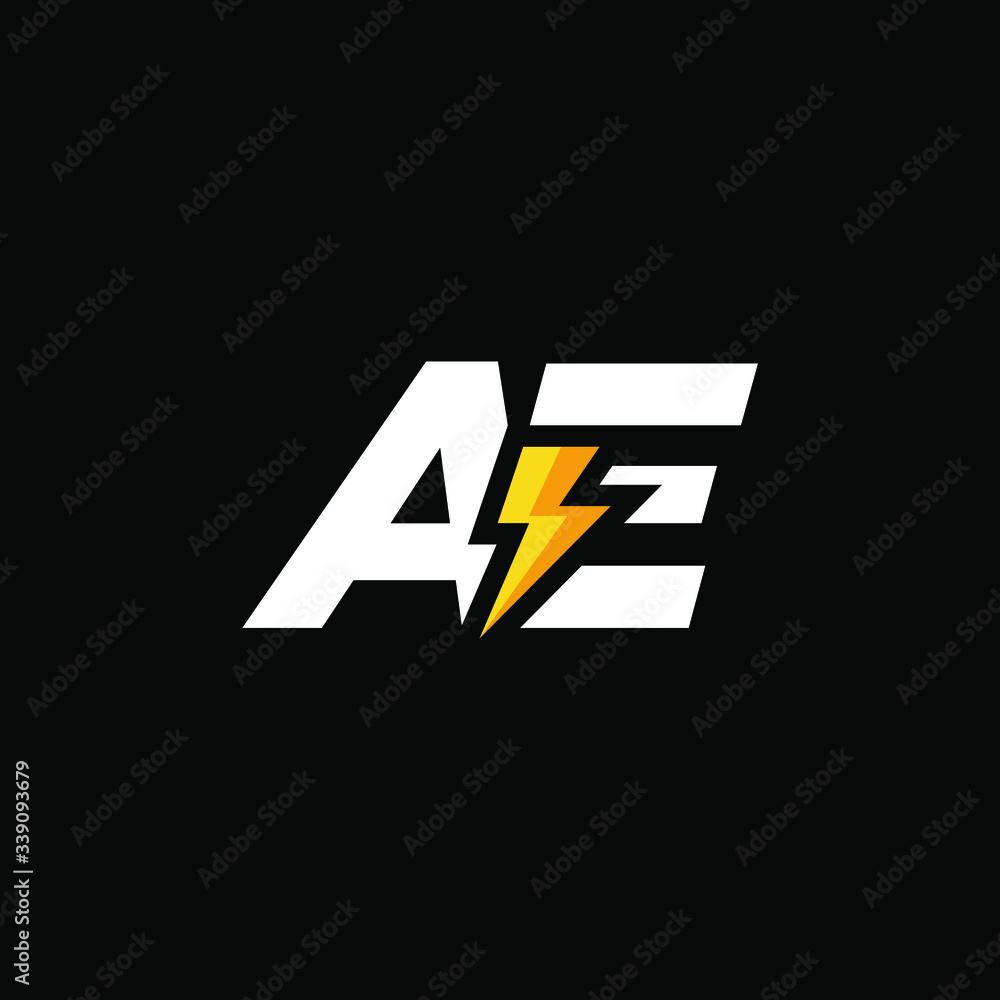 Initial Letter AE with Lightning Initial Letter AE with Lightning