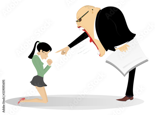 Canvas Print Angry boss scolds an employee woman illustration