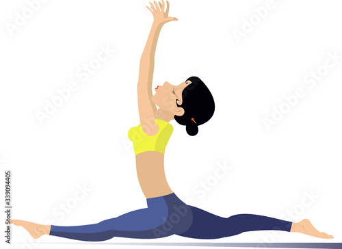 Young woman does sport or yoga exercise illustration. Young woman with lithe figure doing sport or yoga exercise isolated on white
