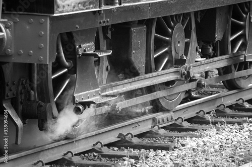 Monochrome vintage steam train wheels
