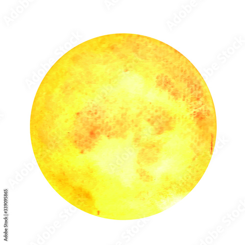 Yellow and orange watercolor hand painting in circle shape decoration for mark, banner and icon background.