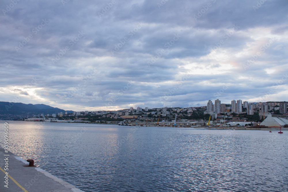 Amazing view of the Rijeka city and sky from the old seaport of Rijeka Croatia