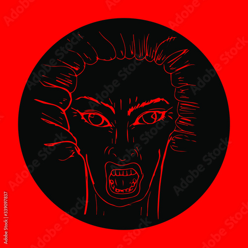 The face of a man who screams and gets angry. Human emotions, anger and irritation, rage.