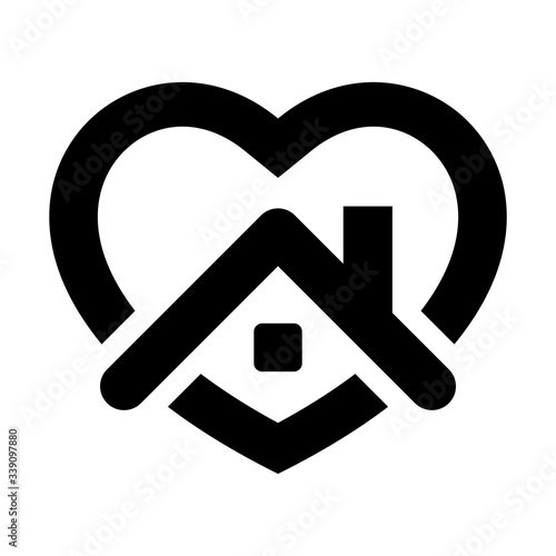 Stay home icon. House with heart .