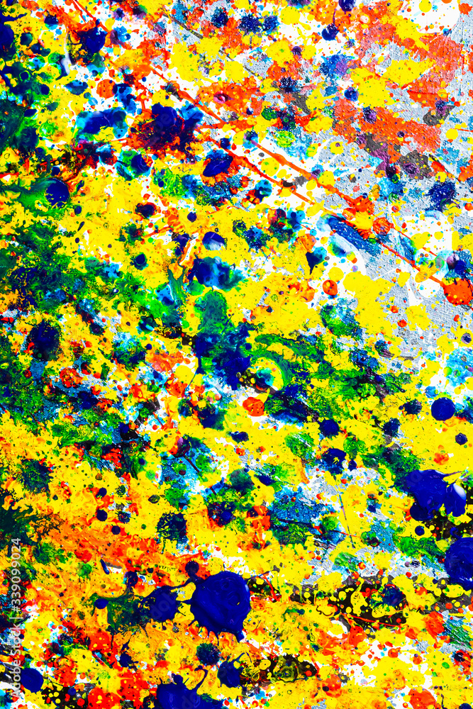 Bright background graphic image. dripping. expression. multicolored spill blemish. mixing colors. Phantom Blue black white red yellow.