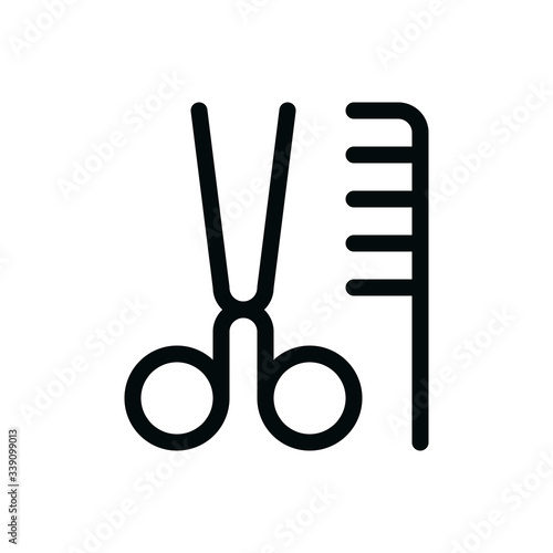 Scissors and comb isolated icon, barbershop and hairdressing salon outline vector icon