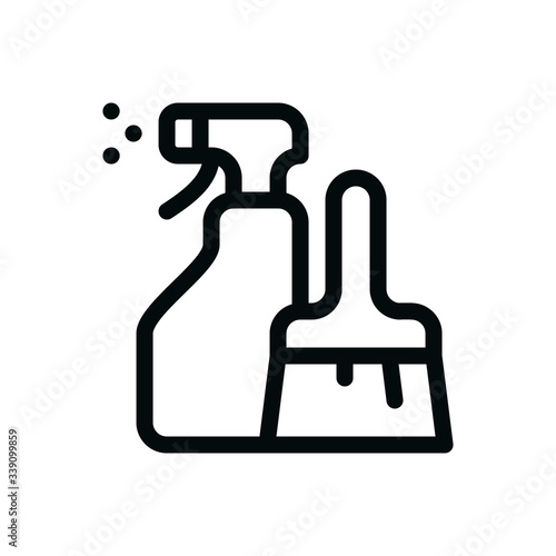 Hotel room cleaning isolated icon, housework cleaner set linear vector icon