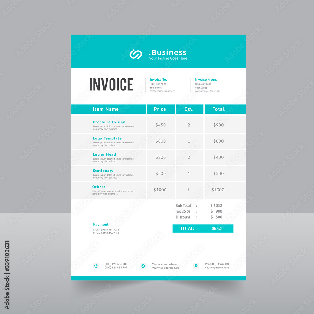 Customizable Invoice template Layout design. Vector Template
