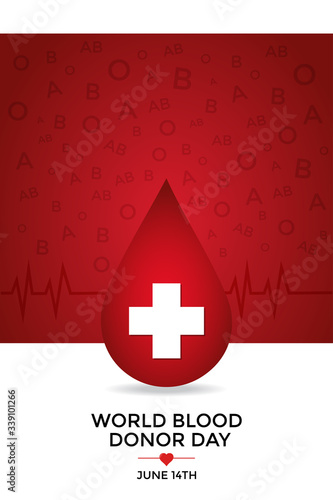 World Blood Donor Day awareness campaign design. Blood donation concept. Appreciation to donors worldwide. Vertical or portrait poster format. Vector illustration.
