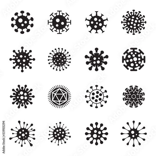 Virus Icons. Collection of Black Virus Symbols Isolated On a White Background. Vector Illustration