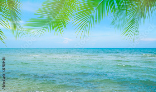 tropical beach with palm tree © kittiyaporn1027
