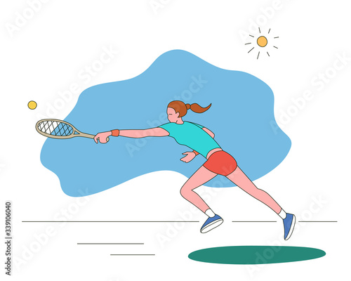 Girl playing tennis. Vector illustration in a flat style. Isolated on a white background. Sports concept.