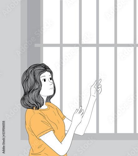 Women detain themselves because of fever COVID-19 spread throughout the city.Doodle art concept,illustration painting
