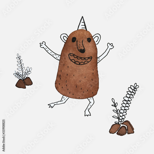 Monsters run around in the park field.