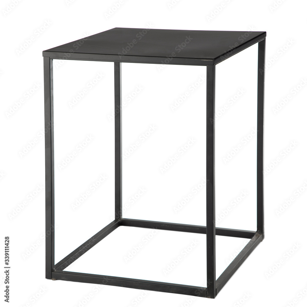 square shaped black iron coffee table isolated