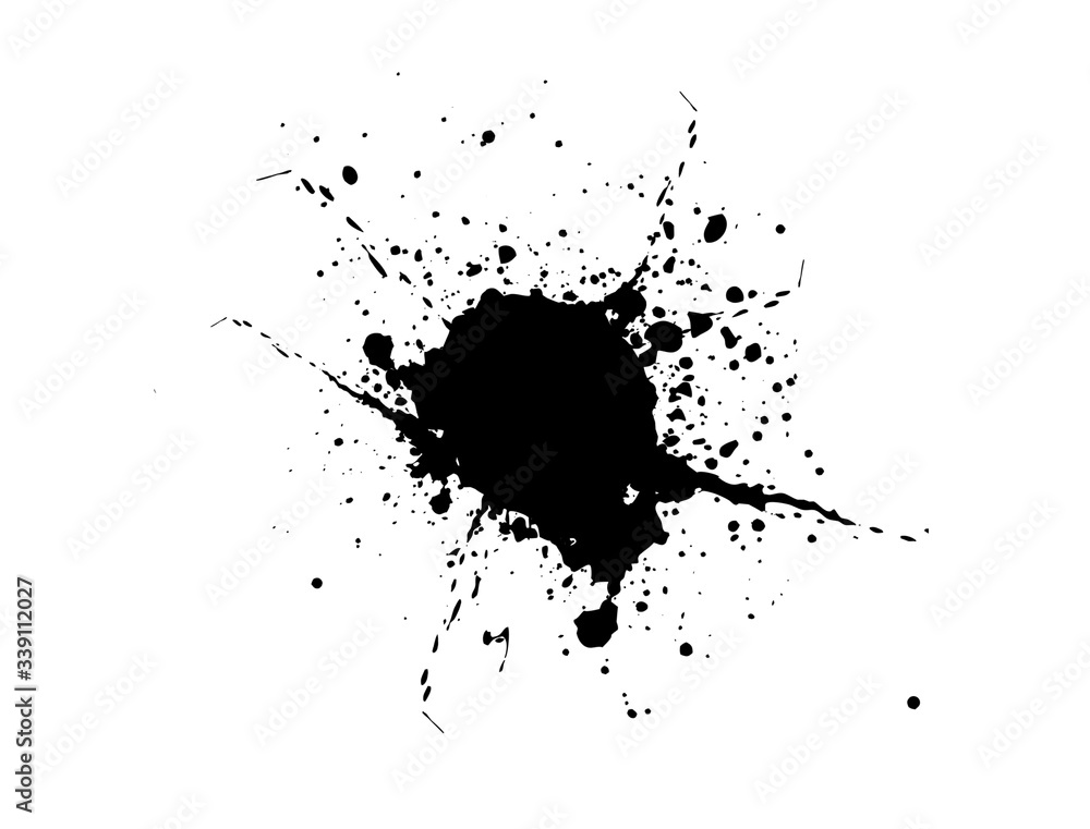 abstract artistic ink black of stain or splash black watercolor paint and liquid Ink splash splatter is  black line  calligraphy of brush stroke isolated on white background with clipping path