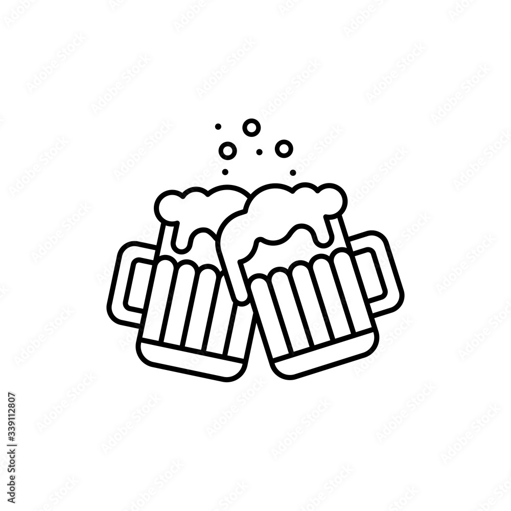 Cheers icon. Two foamy beer glasses icon. Beer vector icon. Alcohol sign. Drink symbol for your web site design, logo, app, UI. Vector illustration, EPS10. Cheers icon. Two foamy beer glasses icon. Beer vector icon. Alcohol sign. Drink symbol for your web site design, logo, app, UI. Vector illustration, EPS10.