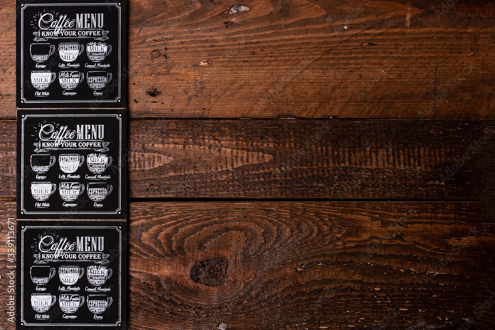 Fototapeta premium coffee, cafe, wood, menu, types of coffees