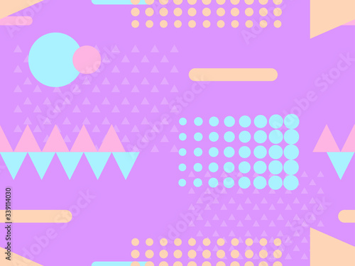 Memphis seamless pattern with geometric shapes in the style of the 80s. Eighties print colorful background for promotional products, wrapping paper and printing. Vector illustration
