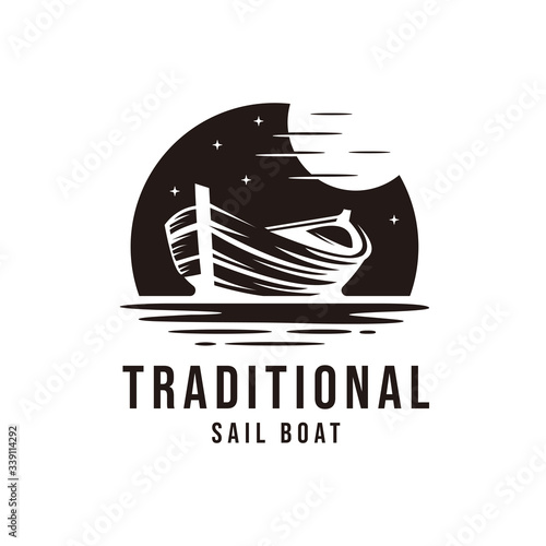 traditional wooden ship sketch logo design vector template