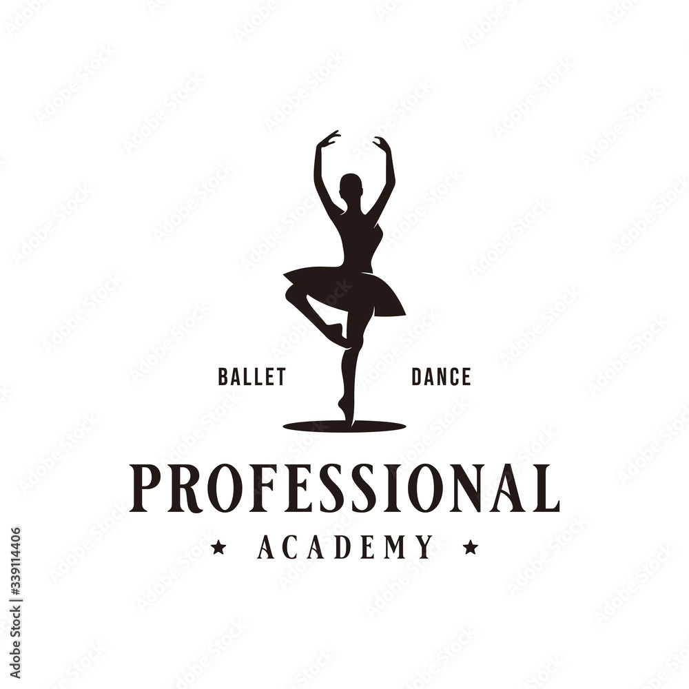 dance ballet academy logo design retro vintage vector illustration