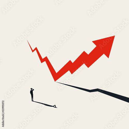 Financial markets recovery vector concept with arrow rising after fall. Symbol of hope, success and growth.