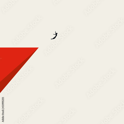 Business courage, emancipation and strengt, bravery vector concept with businesswoman jumping off a cliff.