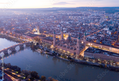 Aerial view of the ancient spanish city of Zaragoza on dawn © JackF