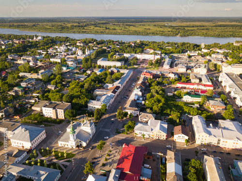 Panoramic aerial view of center of Murom city with water tower