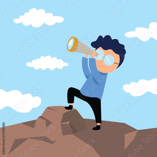 The boy go to explore the world with happy and freedom. 