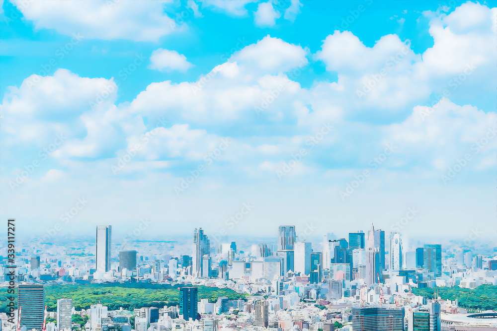 Obraz premium 東京の都市風景 アニメ風