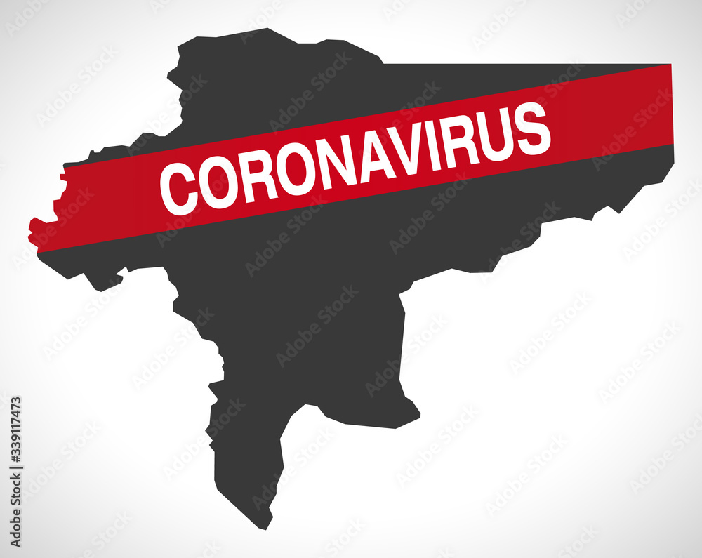 Isfahan IRAN province map with Coronavirus warning illustration