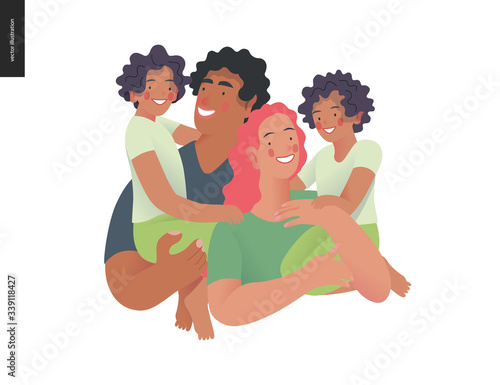 Happy international family with kids -family health and wellness -modern flat vector concept digital illustration of a happy family of parents and children, family medical insurance plan
