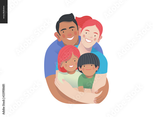 Happy international family with kids -family health and wellness -modern flat vector concept digital illustration of a happy family of parents and children, family medical insurance plan