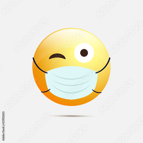 Positive emoji with medical mask. Corona virus. Medical mask emoji icon. Vector
