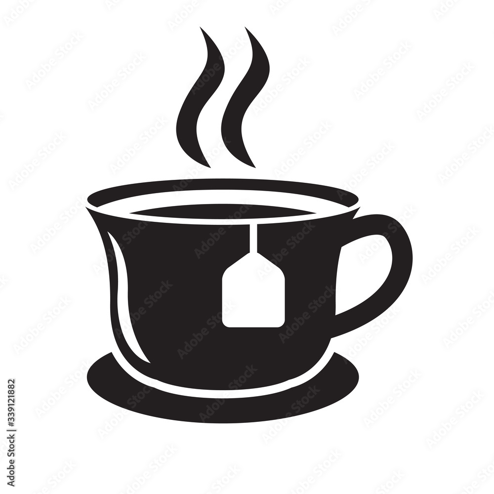Cup of tea icon with black design isolated on white background Cup of tea icon with black design isolated on white background