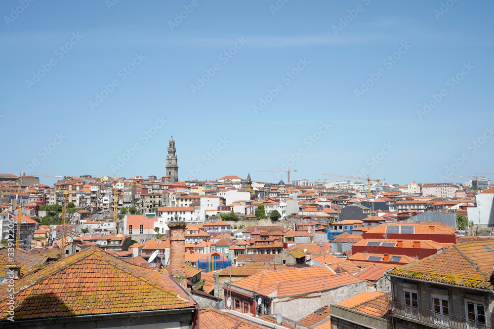 Panorama of the city in Porto with church.