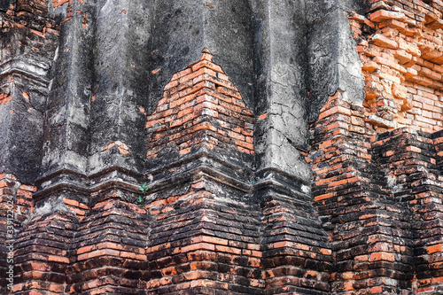 The wall of a pagoda in the old days in Phra Nakhon Si Ayutthaya, Thailand.
